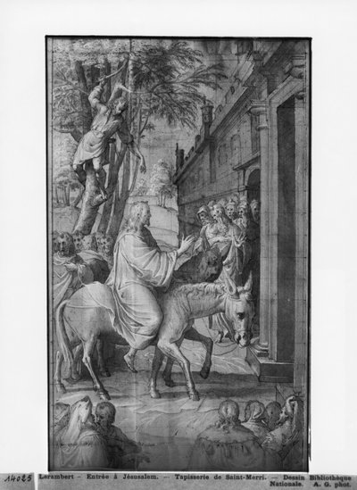 Vida de Cristo, Entrada de Cristo en Jerusalén, estudio preparatorio de cartón de tapiz para la Iglesia Saint-Merri en París, c.1585-90 de Henri Lerambert
